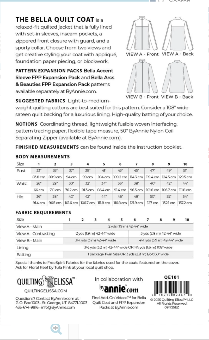 Bella Quilt Coat Pattern Pre-Order